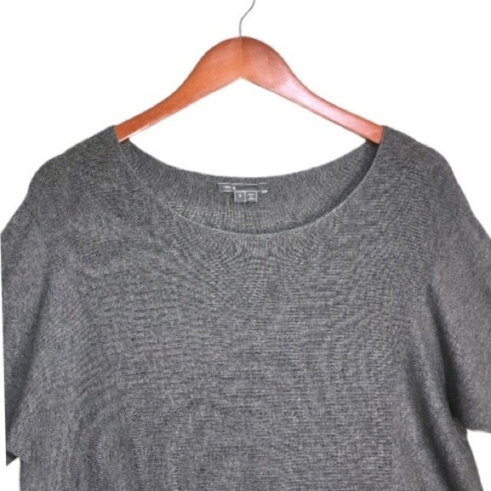 Vince Womens Rack Stitch Wool Cashmere Blend Contrast Rib Knit Gray Sweater Top - Picture 5 of 9
